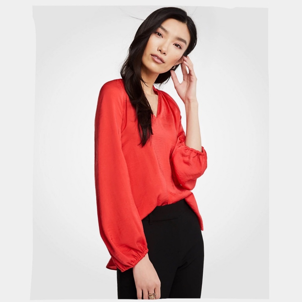 Ann Taylor Red Full Sleeve V-Neck Blouse Size XXL